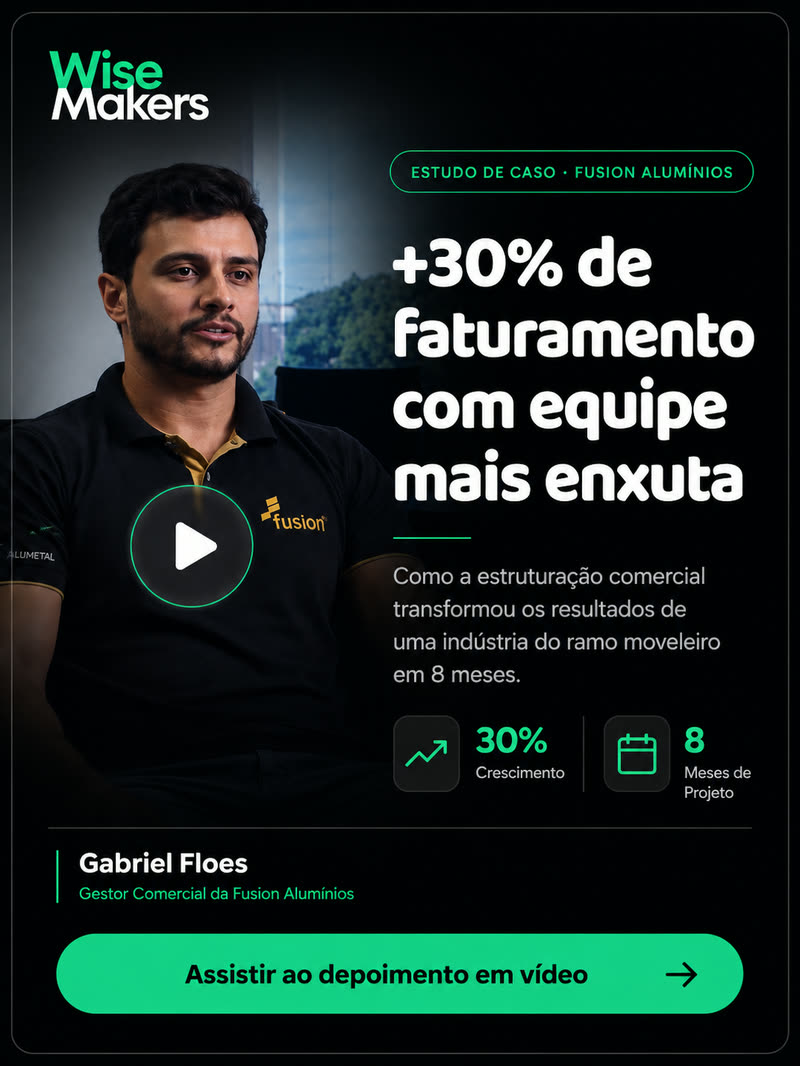 Estudo de caso · Fusion Alumínios. +30% de faturamento com equipe mais enxuta Assistir ao depoimento.