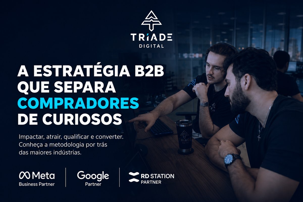 A estratégia B2B que separa compradores de curiosos — impactar, atrair, qualificar e converter. Conheça a metodologia por trás das maiores indústrias. Tríade Digital.