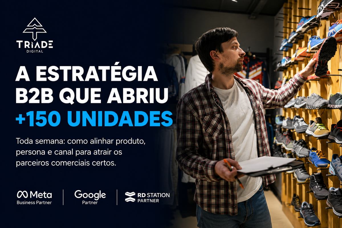 A estratégia B2B que abriu mais de 150 unidades. Toda semana: como alinhar produto, persona e canal para atrair os parceiros comerciais certos. Tríade Digital.